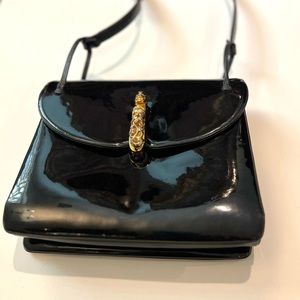 Judith Leiber Vintage Black Patent Leather Shoulder Bag